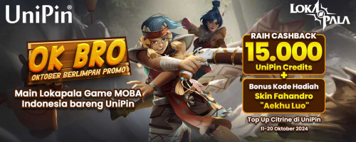 [OK BRO – Oktober Berlimpah Promo] Top Up Citrine di UniPin & Raih Skin Fahandro + Cashback 15.000 UniPin Credits Setiap Hari